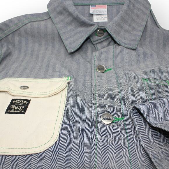 XL PointerBrand LCKing FisherStripe Chore Coat DrillDuckPocket GreenStitch USA - Picture 15 of 16
